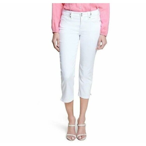 NYDJ Cool Embrace Skinny Crop Side Slits Optic White Petite 14 - Picture 1 of 3